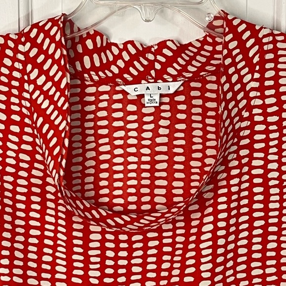 CAbi Madeline Ruffle Sleeveless Blouse Top Coral Ivory Pattern Contemporary L - Picture 6 of 8